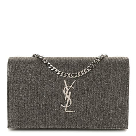 chain wallet in anthracite metallic fabric|SAINT LAURENT Metallic Sparkle Fabric Monogram Chain .